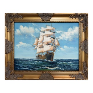 Sailing Ship Oil Painting Seascape Nautical Wall Art Framed Ocean Artwork For Sale