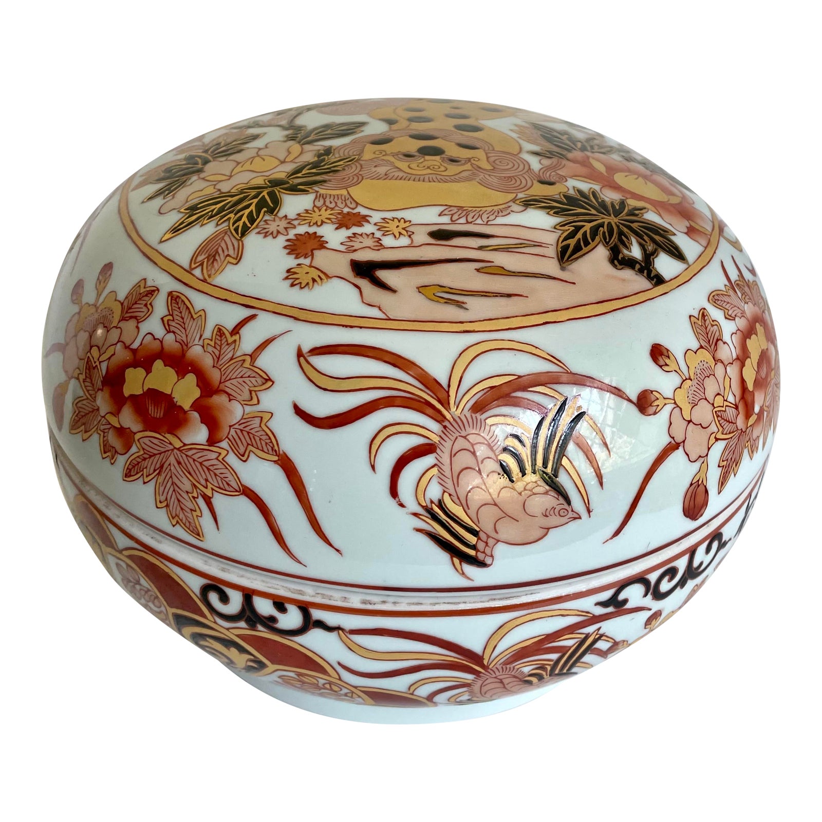 メートランドスミス MAITLAND SMITH 陶器製壺　蓋付き　ヴィンテージ Maitland Smith Blue & White Porcelain Brass Bronze Compote