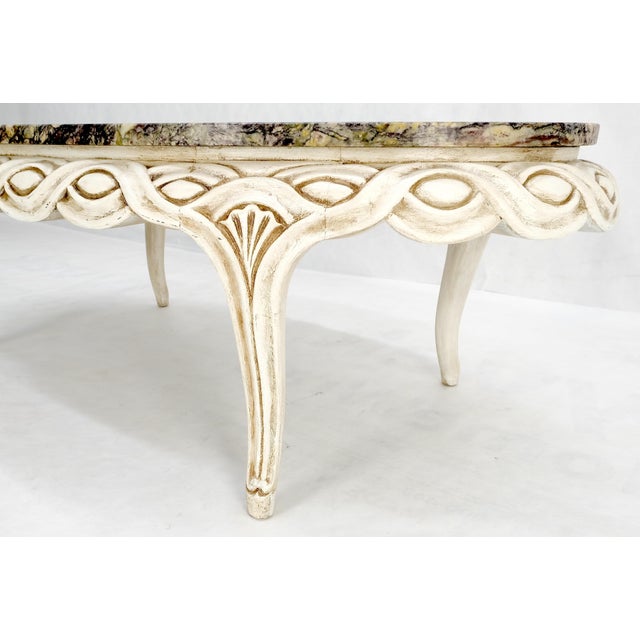 Baker Furniture Company Braided Bezel Oval Marble Top White Pickle Finish French Provincial Coffee Table For Sale - Image 4 of 9