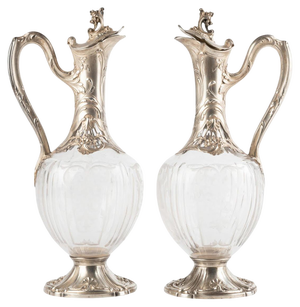 Louis XV Style Silver and Crystal Ewers, Set of 2