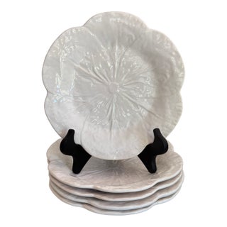 Vintage Bordallo Pinheiro Cabbage White Luncheon Plates, Rimmed - Set of 5 For Sale