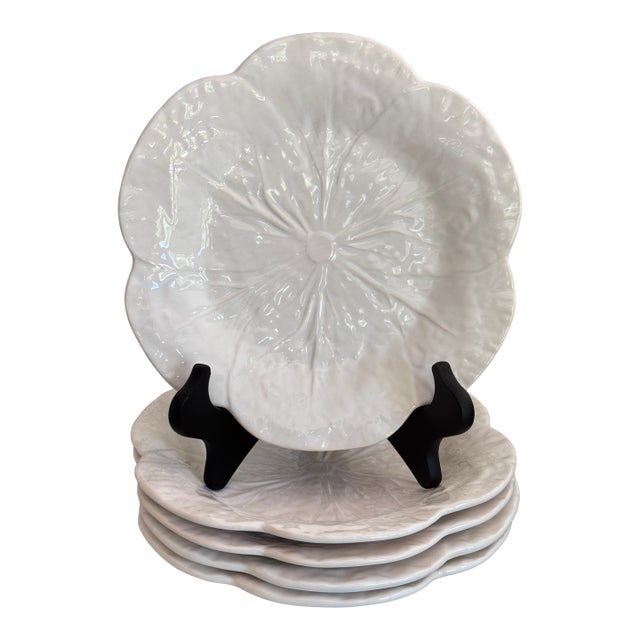 Vintage Bordallo Pinheiro Cabbage White Luncheon Plates, Rimmed - Set of 5 For Sale