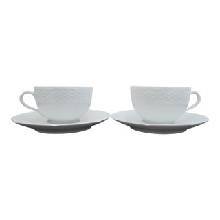 Limoges a Raynaud Osier Basket Weave Breakfast Coffee Cup & Saucer Pair Set For Sale