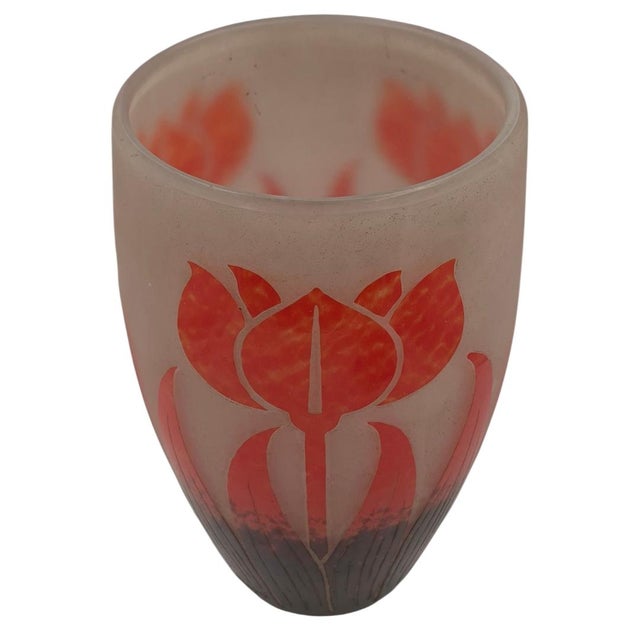 Elevate your collection with this magnificent French Art Deco cameo glass vase by Degué (the renowned Verrerie D'Art...
