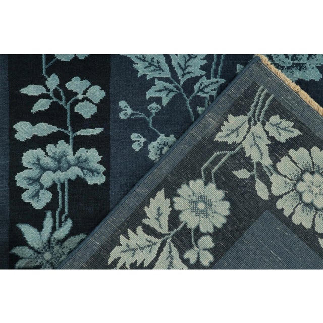 Textile Rug & Kilim’s Chinese Deco Style Rug in Blue Floral Patterns For Sale - Image 7 of 8