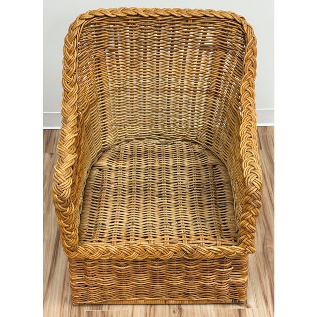 Transitional Vintage Braided Wicker Club Chair For Sale - Image 3 of 11