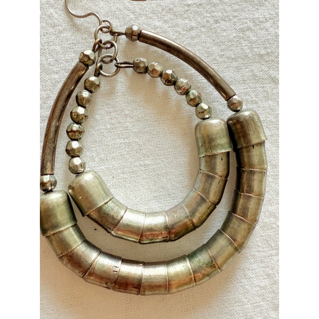 Vintage Boho Chic Mixed Metal Double Hoop Statement Earrings For Sale In New York - Image 6 of 8