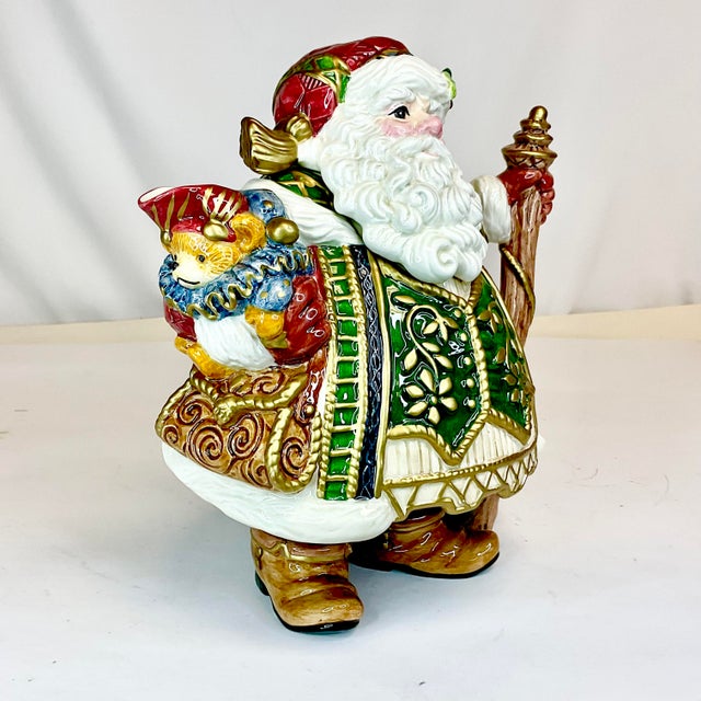 1980s Vintage Majolica Hollywood Regency Americana Fitz & Floyd Christmas Santa Tea Pot. For Sale - Image 10 of 10