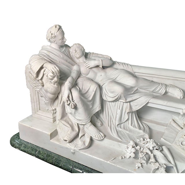 Late 19th Century Late 19th Century Monumental Italian Carrara Marble Neoclassical Sculpture Cleopatra & Antony For Sale - Image 5 of 6
