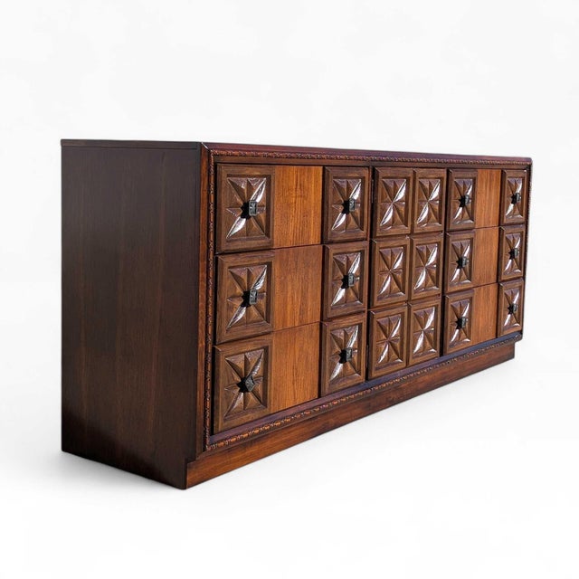 1970s Brutalist Lowboy Dresser With Sculptural Geometric Facade For Sale - Image 14 of 18