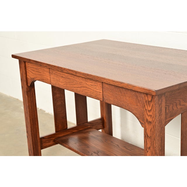 Stickley Brothers Style Antique Mission Oak Arts & Crafts Writing Desk, Newly Refinished For Sale - Image 9 of 14