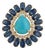 14k Yellow Gold 8.41ct Turquoise, Blue Sapphire & Diamond Floral Art Deco Ring Size 6.5 For Sale