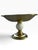 Striking vintage pedestal compote bowl featuring a reflective gold-tone metal form with a sculptural white hobnail glass...