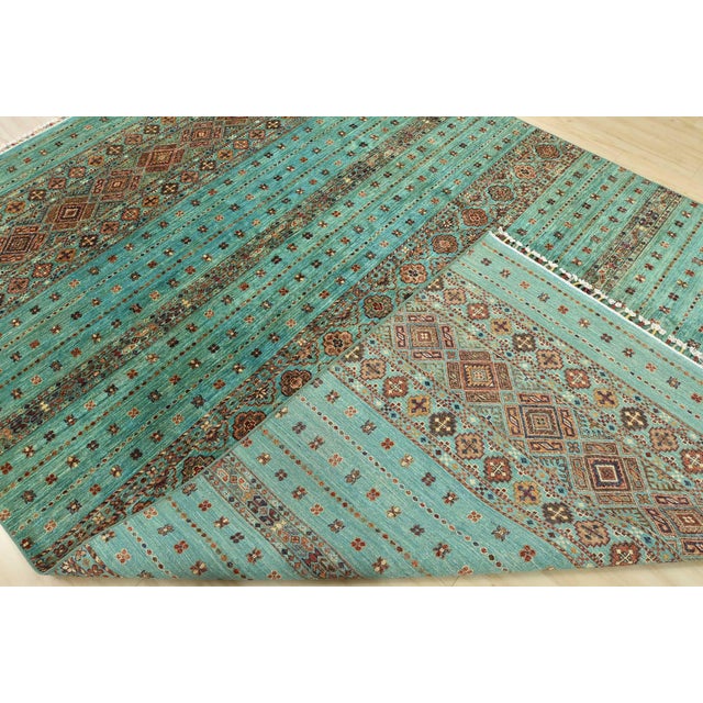 Fine Khorjin Rug 7’9” X 11’3” Blue Wool Tribal Hand-Knotted Oriental Carpet For Sale - Image 14 of 15