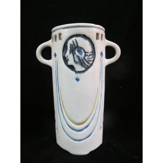 White Vintage Weller Creamware Ethel Art Deco Cameo Portrait 6" Vase For Sale - Image 8 of 8