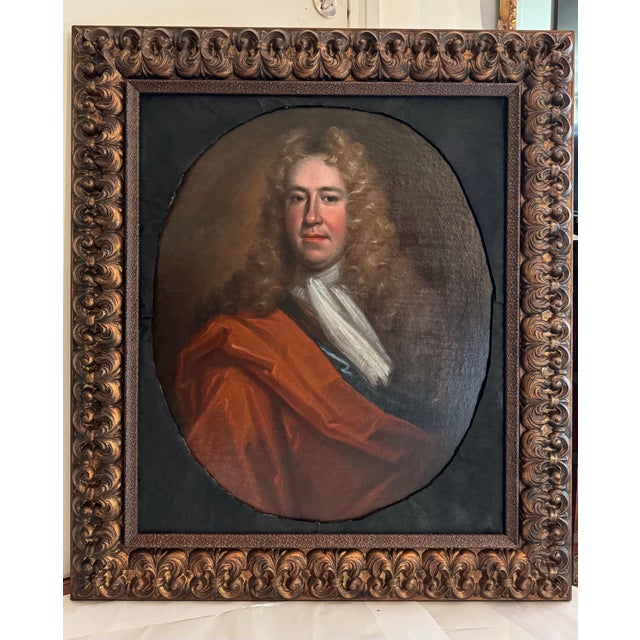 Early 18th Century English Portrait of an Gentleman in Powdered Wig For Sale - Image 4 of 6