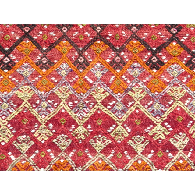 Mid 20th Century Aesthetic Turkish Embroidered Living Area Rug Kilim For Sale - Image 9 of 11