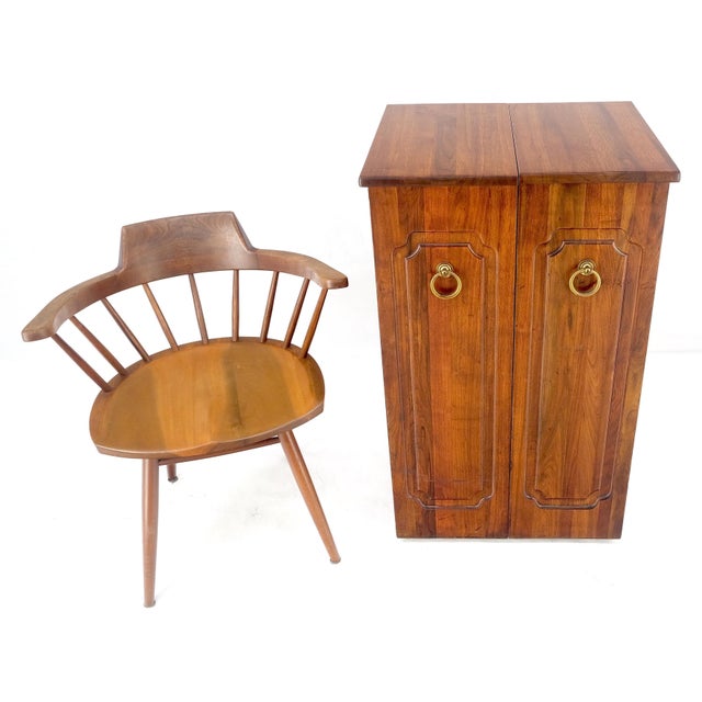 Wood Solid Cherry & Brass Wooton Style Folding Box Shape Bar Liquor Cabinet Wheels For Sale - Image 7 of 11