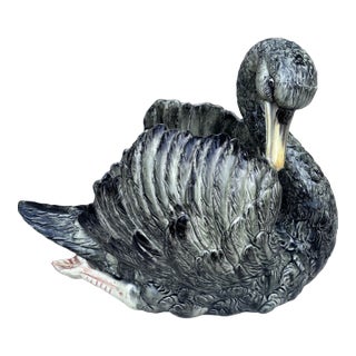 Rare Black Majolica Swan Jardiniere Jerome Massier, Circa 1900 For Sale