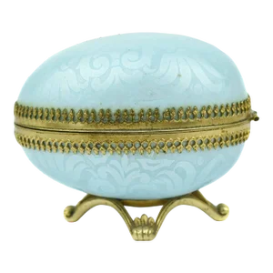 Early 20th Century Robin Blue Evans Guilloche Enamel & Brass Egg-Shaped Box