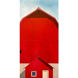 Still the Heartland by Justin Wheatley | Acrylic on Canvas Red Barn With Blue Sky For Sale
