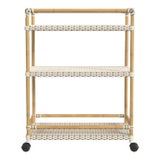Tobias Outdoor Rattan & Metal 3-Tier Rattan Bar Cart, Beige & White For Sale