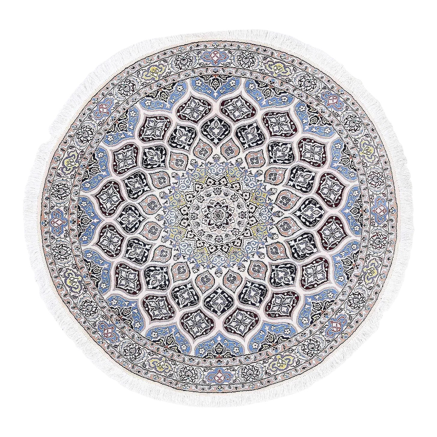 Fine Hand Knotted Persian Silk & Wool Nain Round Rug | Chairish