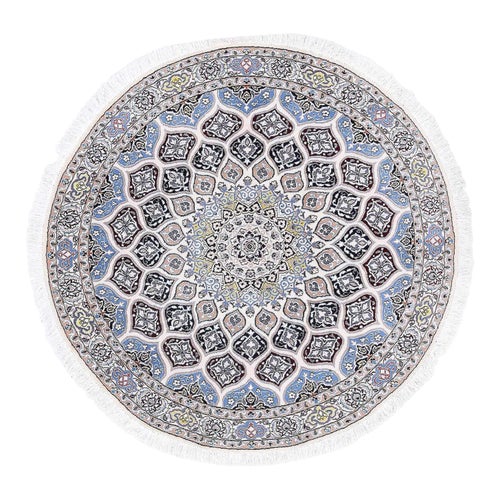Fine Hand Knotted Persian Silk Wool Nain Round Rug