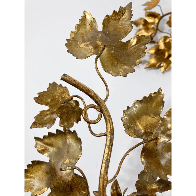 Gold Vintage Italian Gilt Tole Metal Wall Candle Sconces, a Pair For Sale - Image 8 of 8