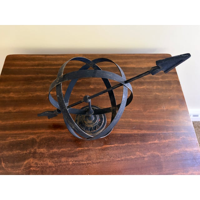 Metal Late 20th Century Bronze Iron Armillary Globe Sculpture – Traditional Landscape & Garden Decor For Sale - Image 7 of 10