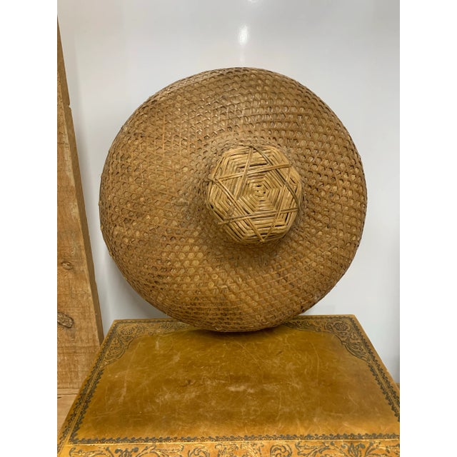 Vintage Handwoven Vietnamese Bamboo & Straw Field Hat that would be great used for Interior Design Decor.