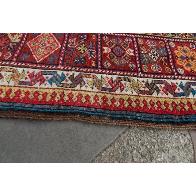 1890s Antique Wide Geometric Botanical Red & Navy Hand Knotted Wool Pile Runner Rug - 4’7” x 10’9” For Sale - Image 9 of 11