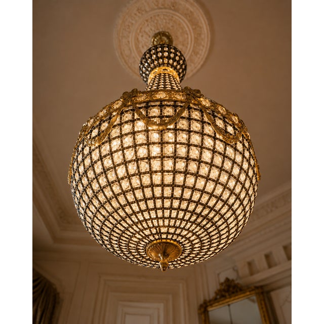 Metal Late 20thC French Louis XVI Black Gold Chandelier For Sale - Image 7 of 8
