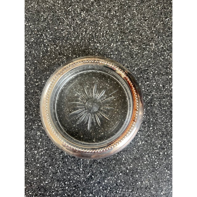 Vintage Leonard Crystal and Silver Plate Coaster Set of 4 Italy Sunburst.