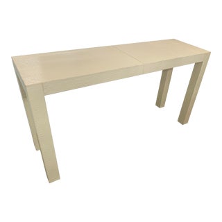 Karl Springer Style White Crocodile Embossed Leather Console Table For Sale