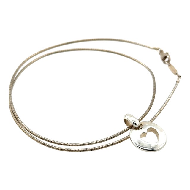 Tiffany & Co. Sterling Silver Vintage Pierced Heart Pendant Choker Necklace 7.15g For Sale