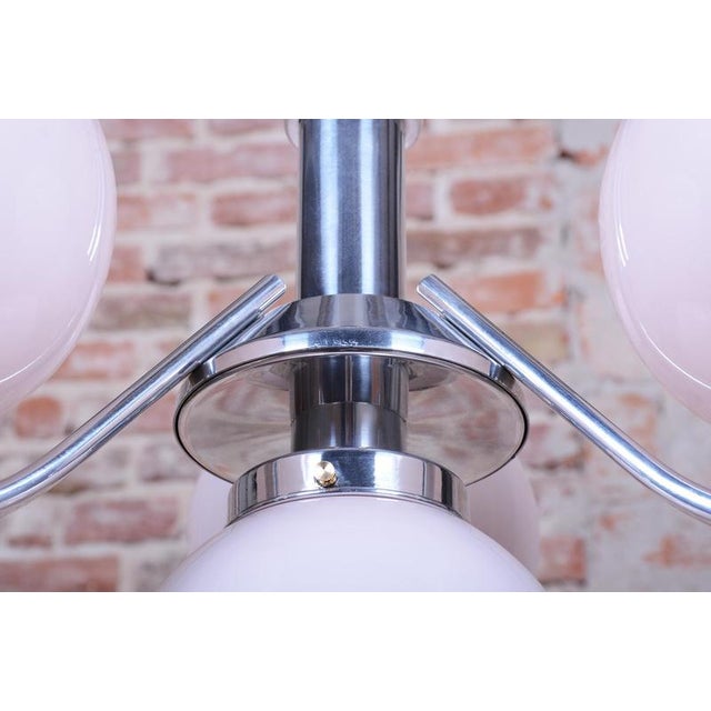 Metal Art Deco Chandelier in Chrome-Plated Steel and Opal Glass, Czech, 1920s For Sale - Image 7 of 14