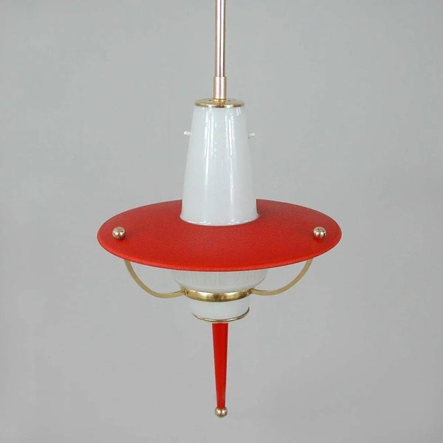 Italian Red Lantern in Milk Glass & Brass, 1950s For Sale - Image 6 of 17