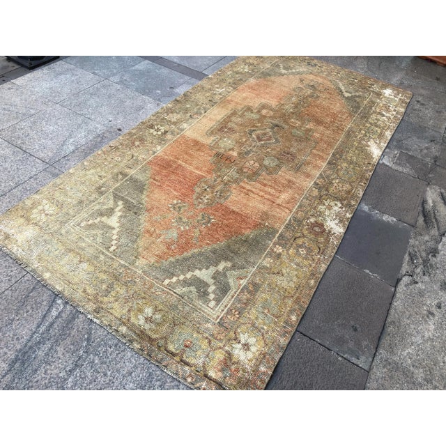 1960s 1960s Vintage Peac Colour Turkish Wool Rug- 4′1″ × 8′5″ For Sale - Image 5 of 11