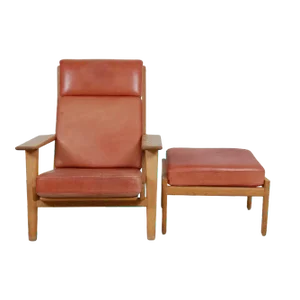 Set of GE-290A Lounge Chair with Ottoman in Patinated Red Anilin Leather from Getama, 1990s