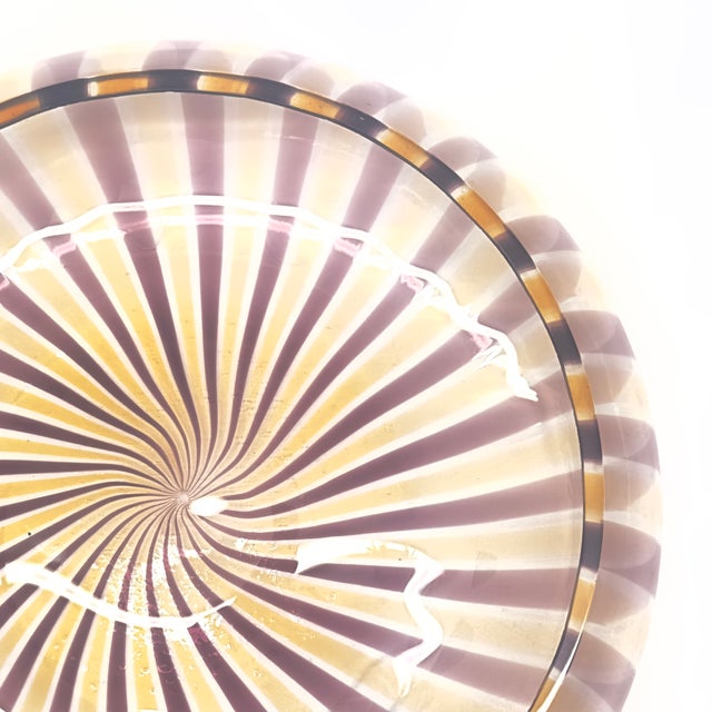 Mid 20th Century Dazzling Mauve & Gold Striped Serving Bowl For Sale - Image 5 of 6