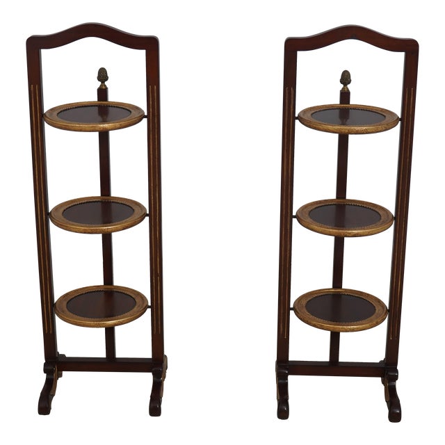 Pair French Style 3 Tier Mahogany Muffin Stands For Sale