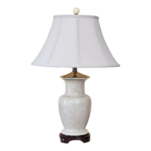 Vintage Ivory Speckled Ceramic Ginger Jar Style Table Lamp With Cream Shade & Wood Base
