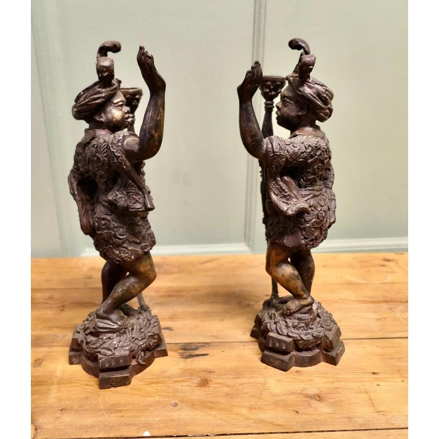 Venetian Style Cast Brass Candlesticks, Set of 2, 1900 For Sale - Image 4 of 8