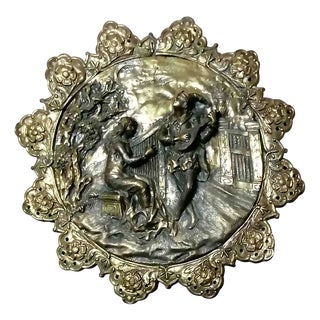 Embossed Bronze Plate with Musicians and Minstrel Decor For Sale