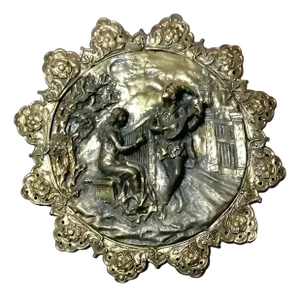 Embossed Bronze Plate with Musicians and Minstrel Decor