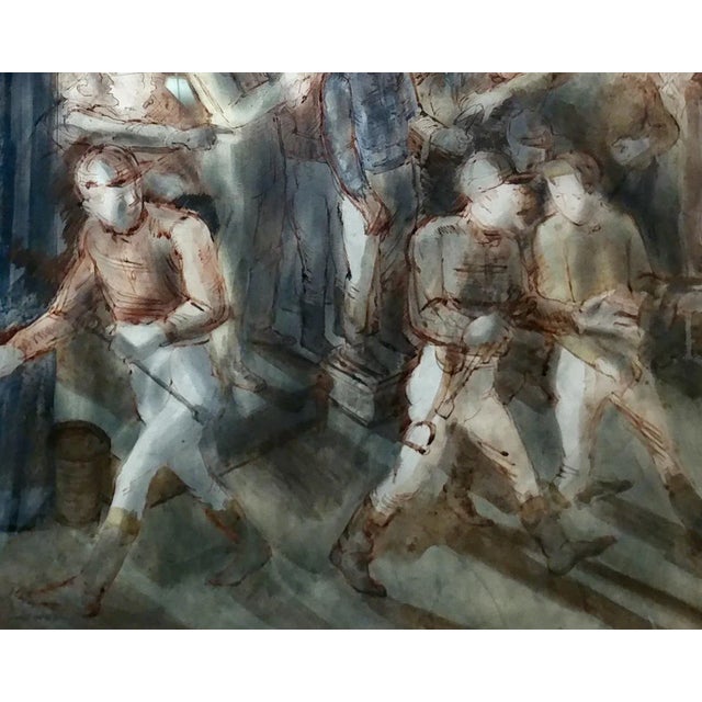 Figurative C. 1939 Carl Hugo Beetz "Jockeys" Mixed Media Painting For Sale - Image 3 of 9