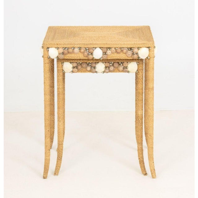 Modern Modern Seagrass and Shell Nesting Tables, 2 For Sale - Image 3 of 9