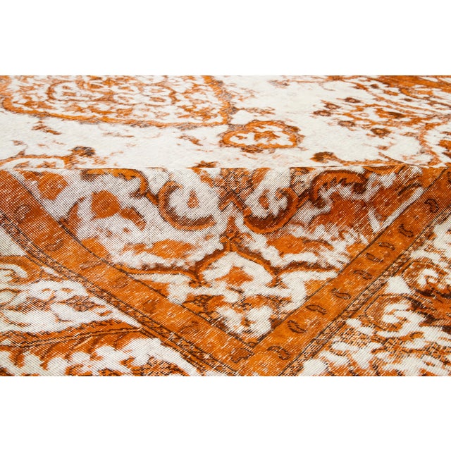 Overdyed Antique Orange Wool Rug With Medallion Motif For Sale - Image 4 of 11