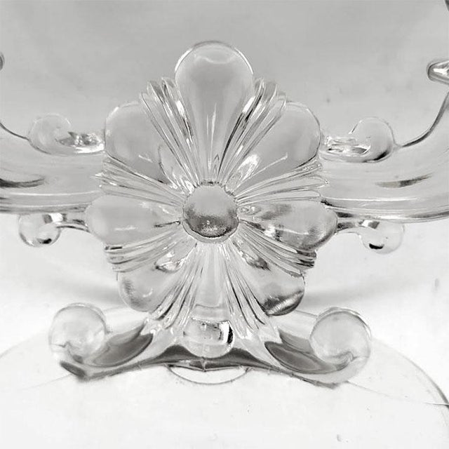 Pair vintage Indiana Glass Company two-light candle holders in the Floral Bow (or Floral Scroll) pattern.Design Details:...